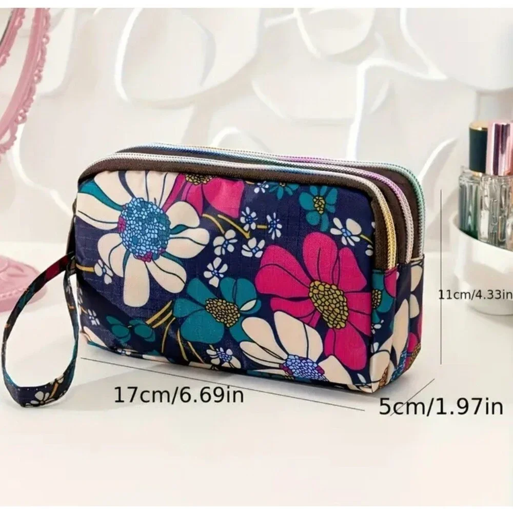 Flower wristlet‎ wallet Zip Makeup bag